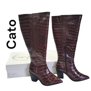 NWT Cato Women's Knee Boots Faux Leather Animal Stamped Print Wide Calf Size 8W